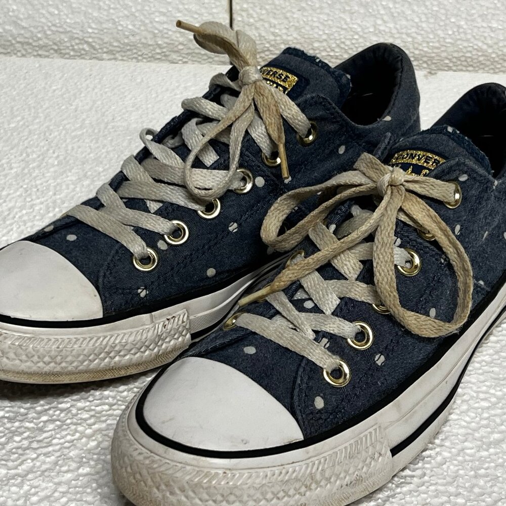 Converse Chuck Taylor Women Sz 9/ Men Sz‎ 7 Blue White Polk Dots All Star S02
